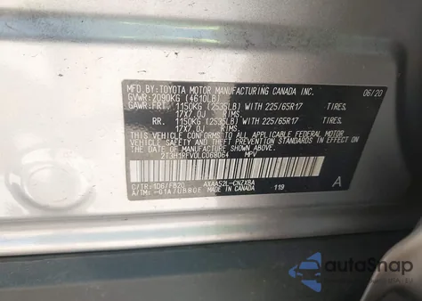 2020 Toyota Rav4 Le из США, поврежденный, VIN 2T3H1RFV0LC068064